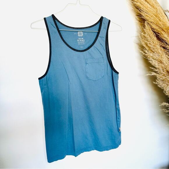 MENS SUN DIEGO Navy Blue Pink Aqua Grey Two Tone Sleeveless Tank Top Pocket S - Picture 14 of 16